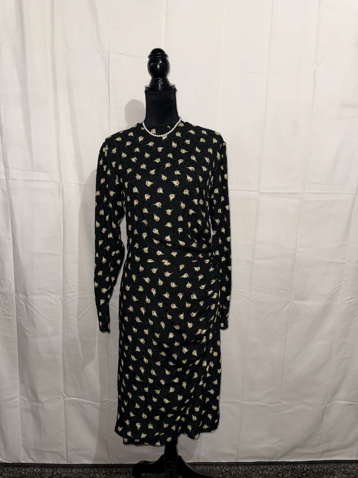 Vintage Ungaro Dress Size 48/14 Black Polka Dot Floral Design