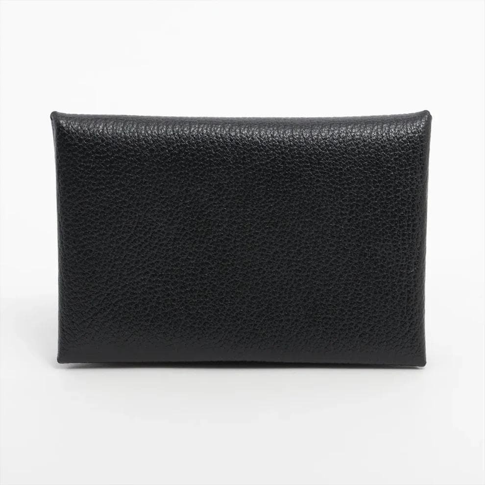 HERMES Calvi Veau Epsom Card Case Hardware Black 7cm x 10.5cm X Engraving 2016