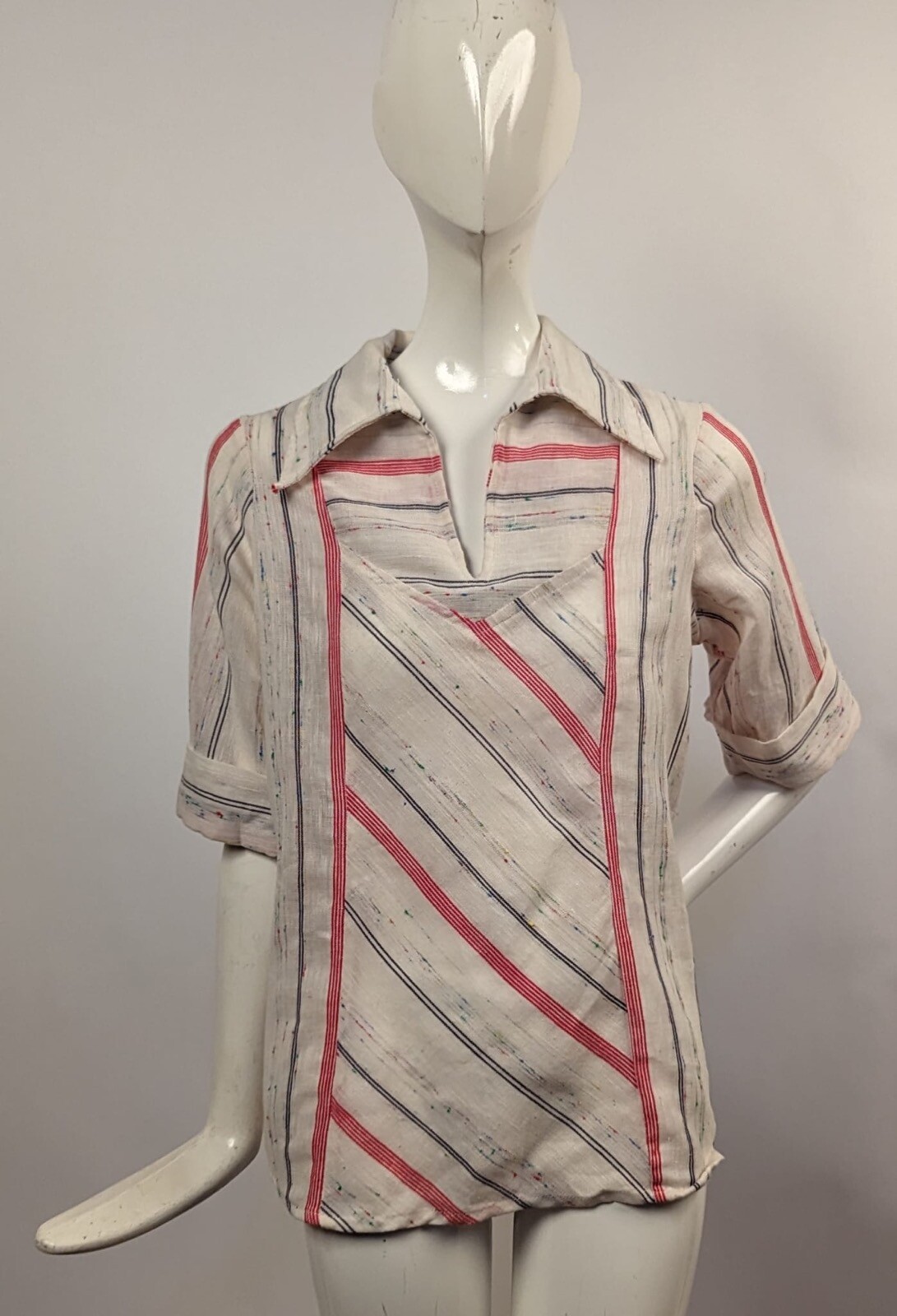 1970’S VINTAGE NUBBY STRIPED COTTON BLEND BLOUSE 