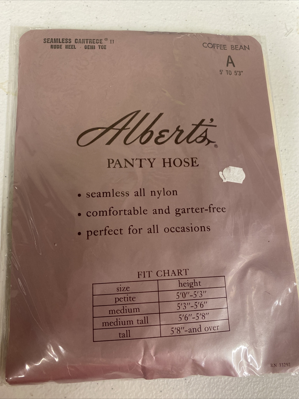VTG 70s Albert’s Seamless Cantrese II Pantyhose Sz A Coffee Bean Nylon nude heel