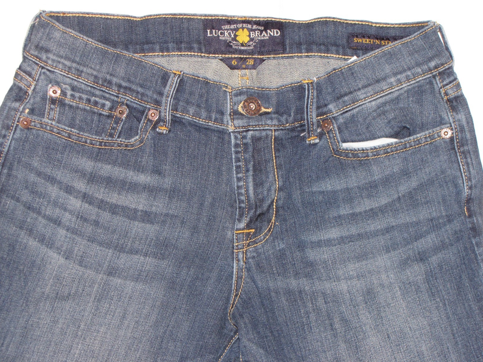 90s Vtg Lucky Brand Straight Leg Jeans Womens 6 R28 Blue Stretch Denim