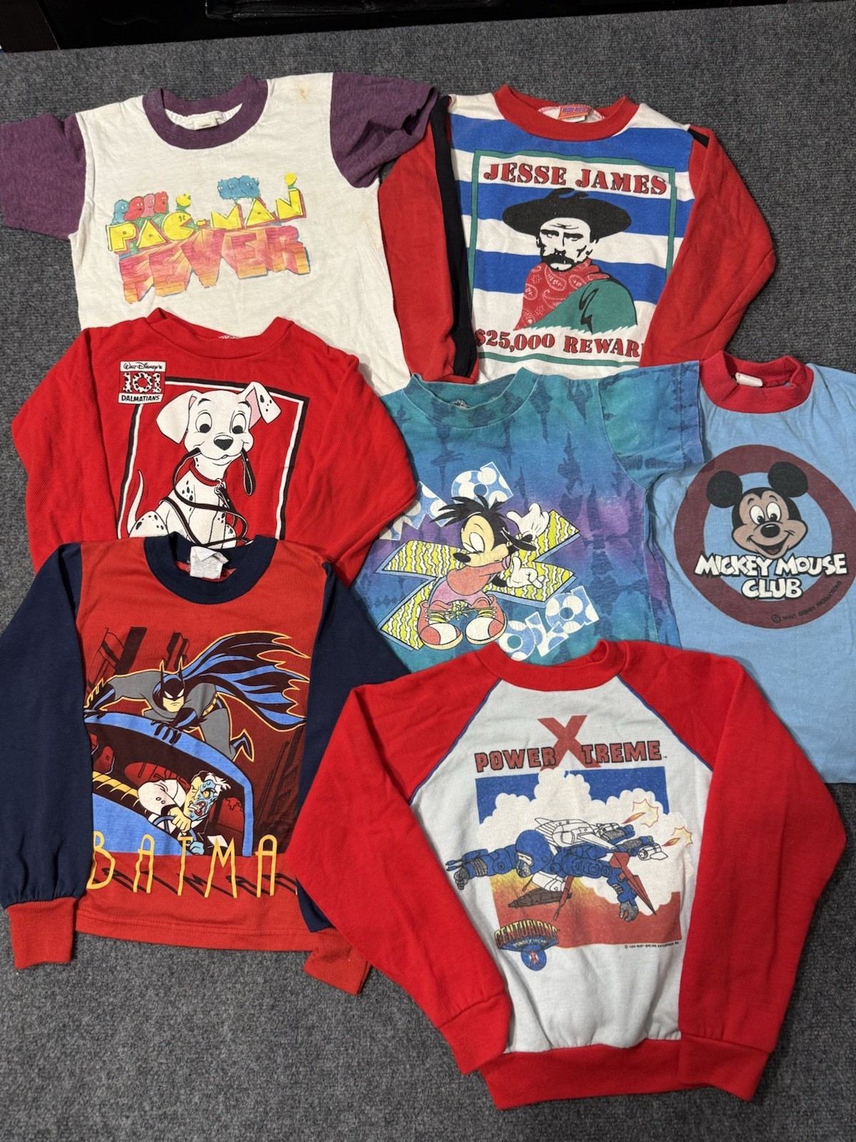 Kids Vintage Lot of 7 Mixed Sweatshirts T-Shirts Cartoon Mickey Pac Man 80s 90s