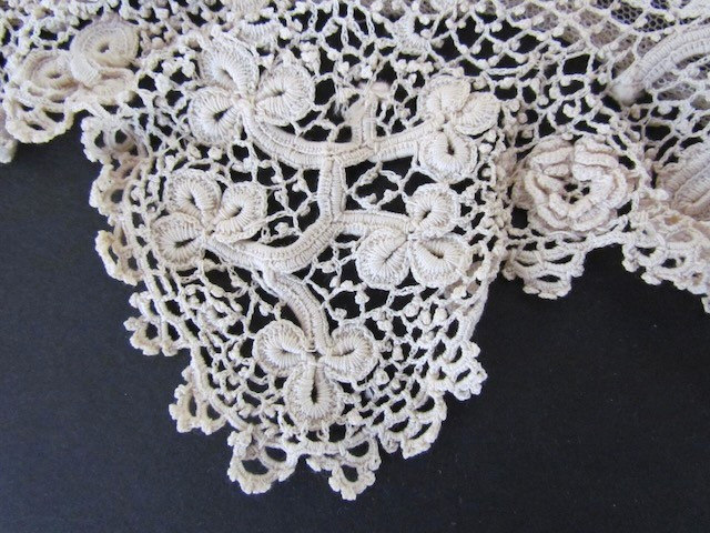 Victorian Crochet Lace Collar Yoke Irish Handmade Raised Floral