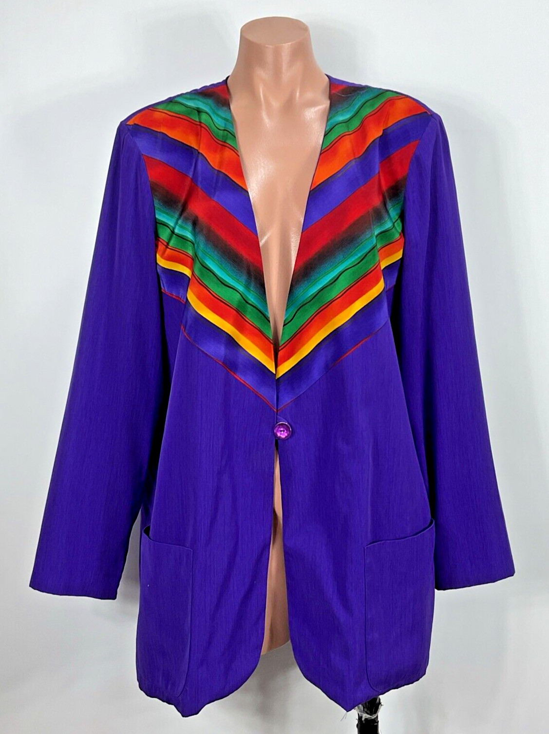Vintage 80s Rainow Oversized Blazer Jacket LGBTQ sz 14 USA MADE Shoulder Pads
