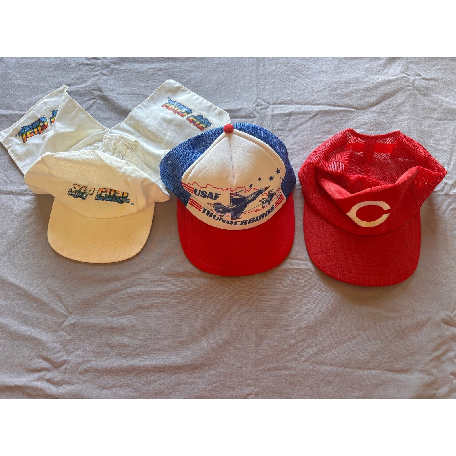 Vintage Hat Lot 5pc White Sox Corduroy Reds USAF Thunderbirds Rip Curl World Ser