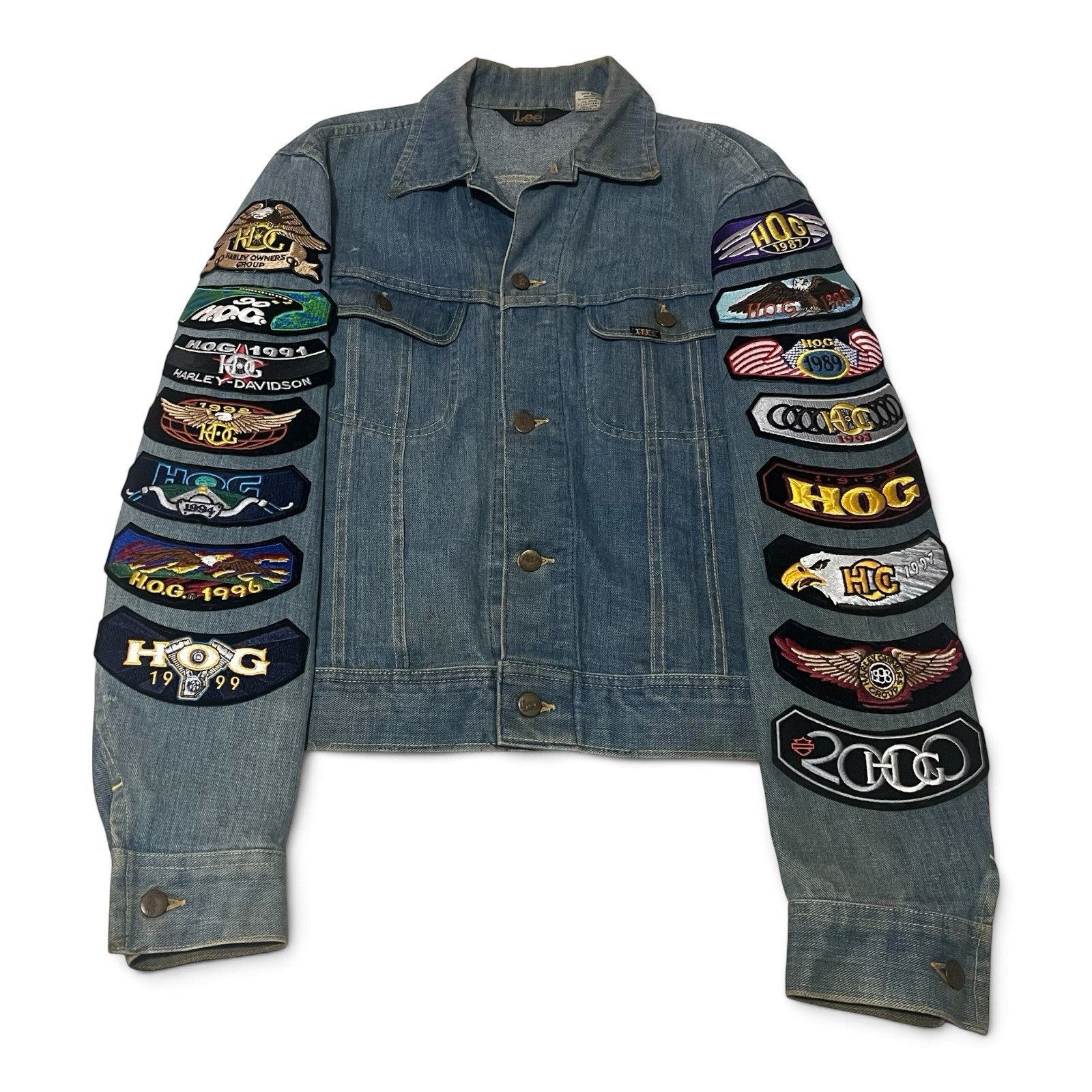 Vintage USA Lee Harley Davidson HOG Patch Denim Jacket 1987-2001 10 Year L