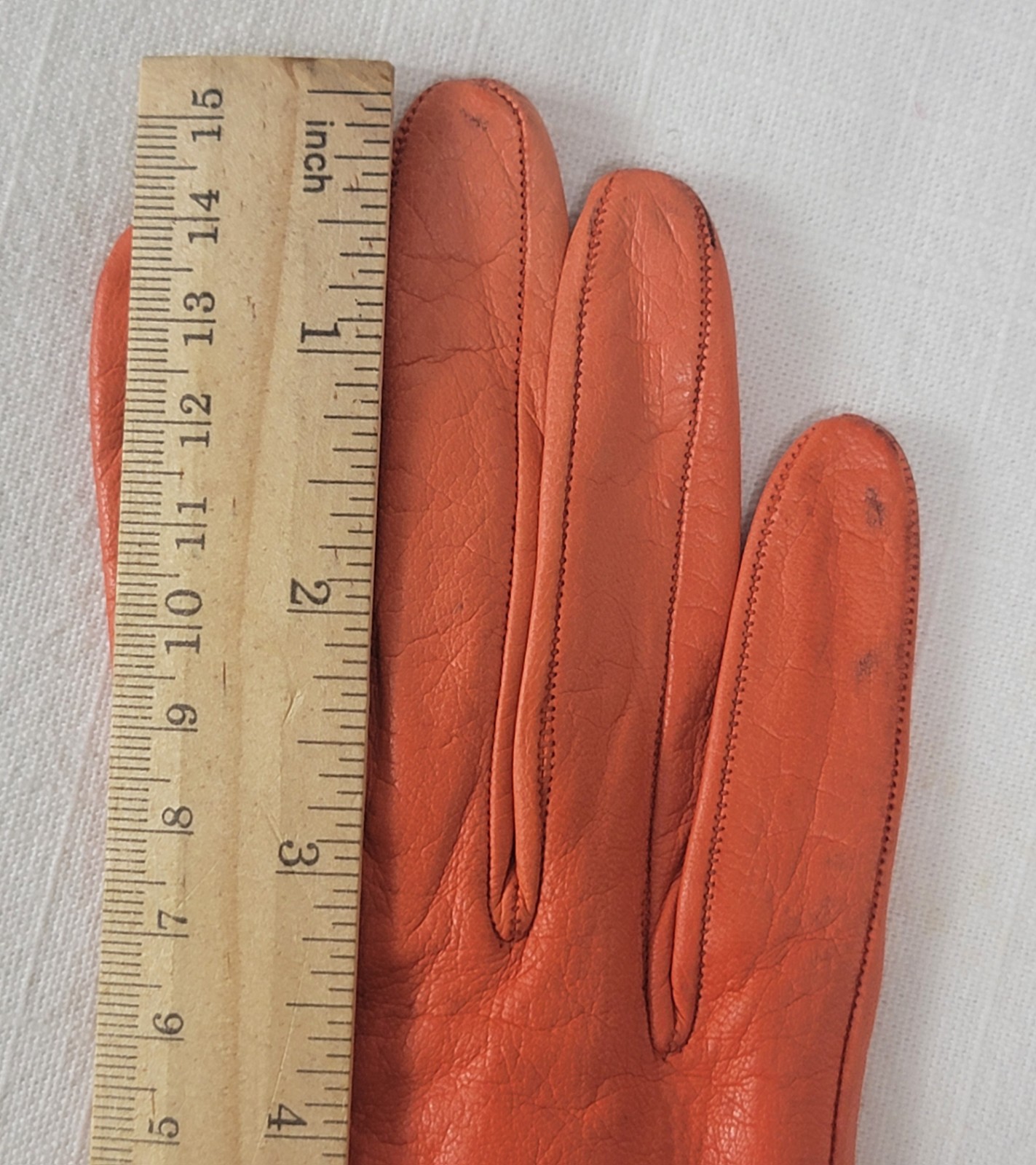 Vtg Pierre Cardin Aris Orange Leather Gloves Space Age Mod Silk Lined Sz 6.5 XS