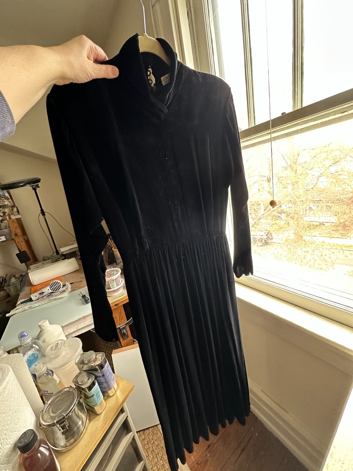 Vintage 1980s Designer Calvin Klein Black Velvet Evening Midi Maxi Dress Size 10