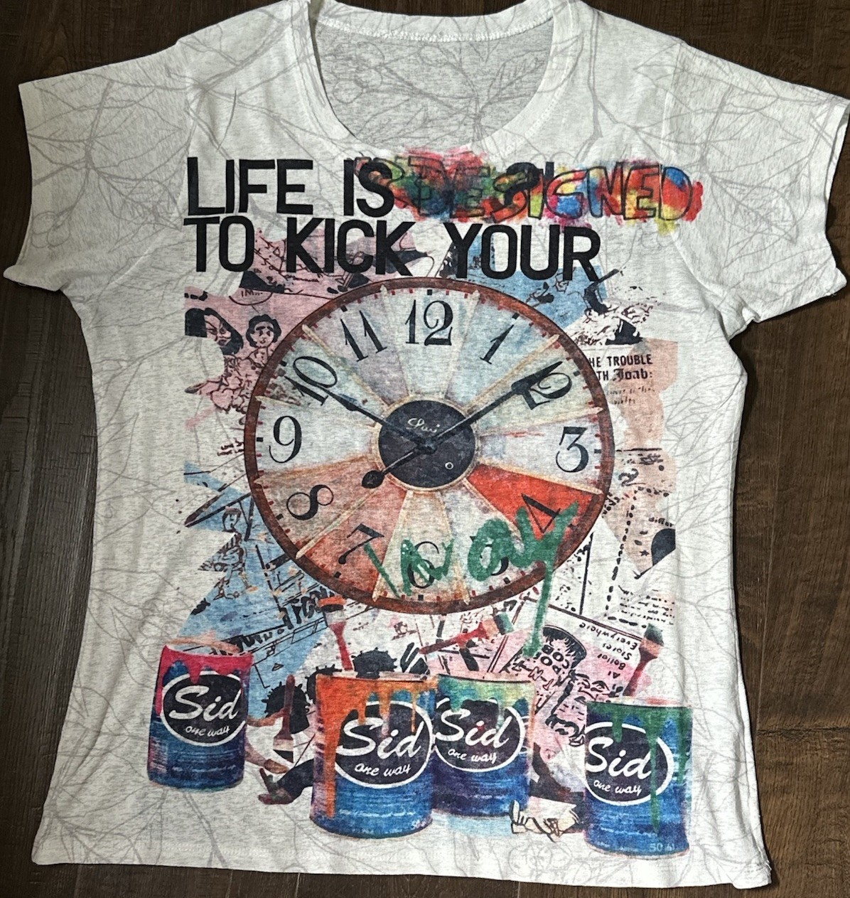 Vintage Japanese Artsy Clock Graphic Tee “Life Is Designed To Kick Your”- Medium