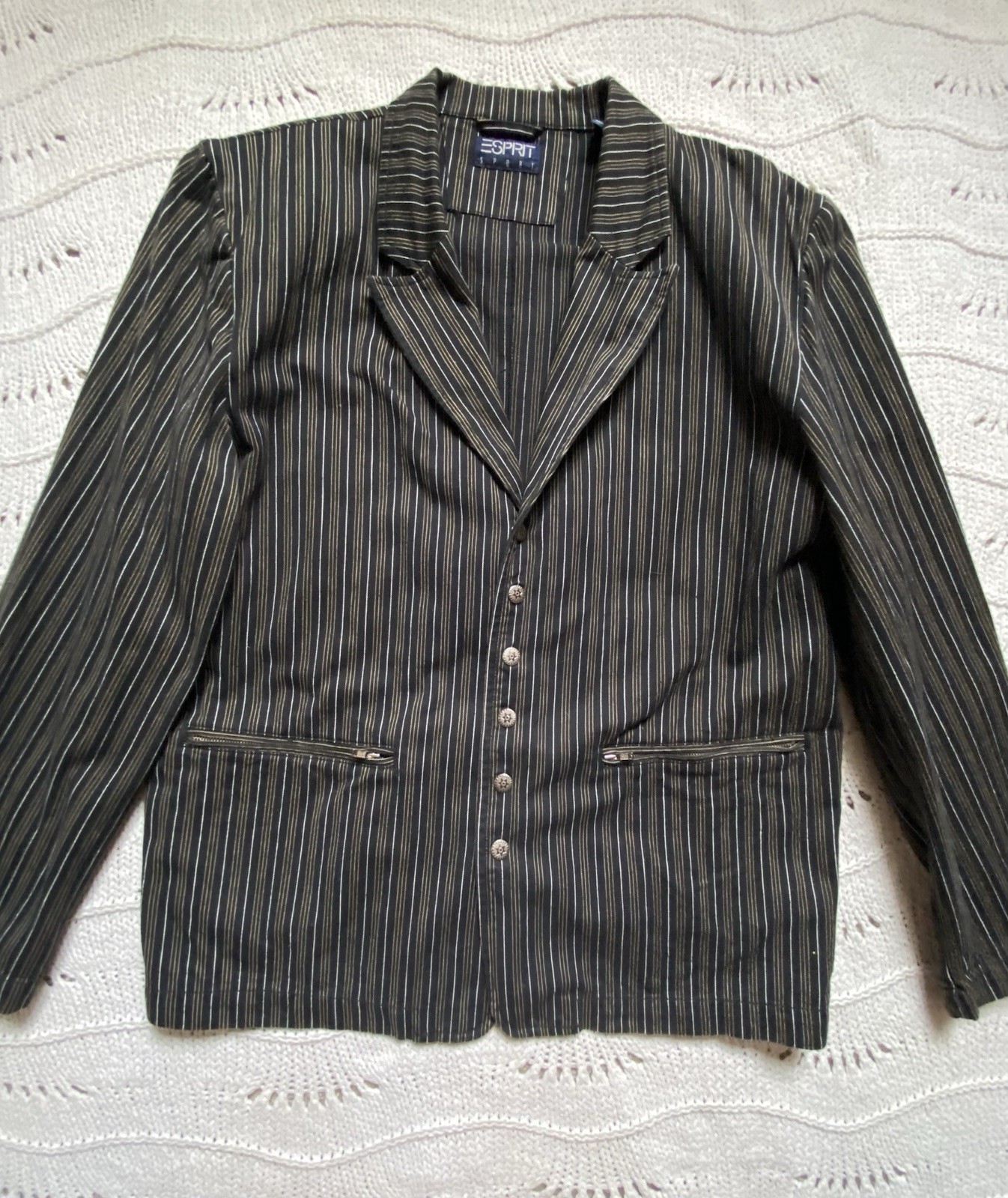VTG ESPRIT Black Stripe Cotton Light Blazer Hippie Retro 80’s Office Casual WM L