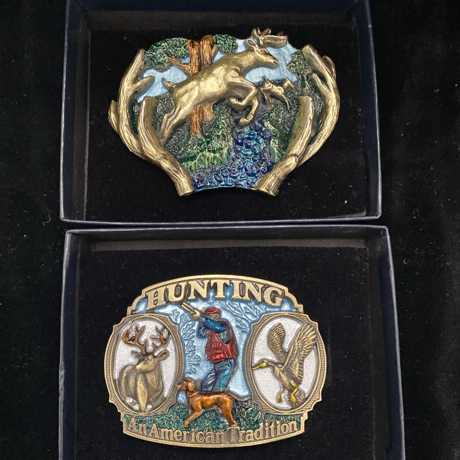 VTG Great American Buckle Co Brass Belt Buckle Lot 1980s Deer & Hunting USA NOS