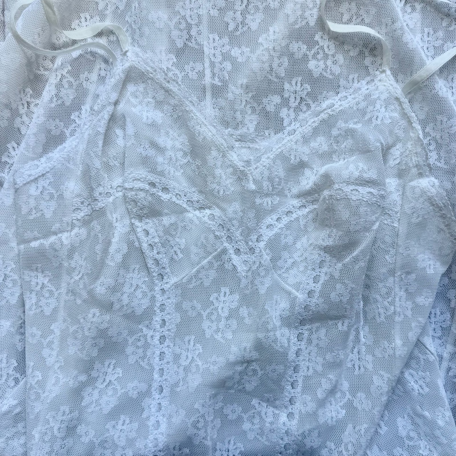 Vintage Perlon White Floral Lace Camisole Slip Dress