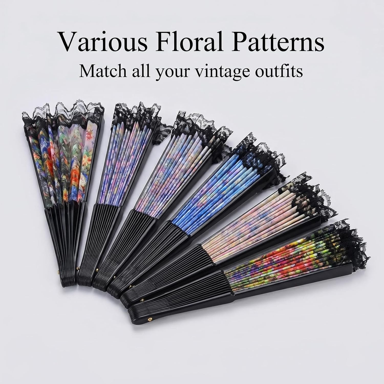 10 Pack Vintage Spanish Floral Folding Hand Fan Sequin Fabric Folding Handheld H
