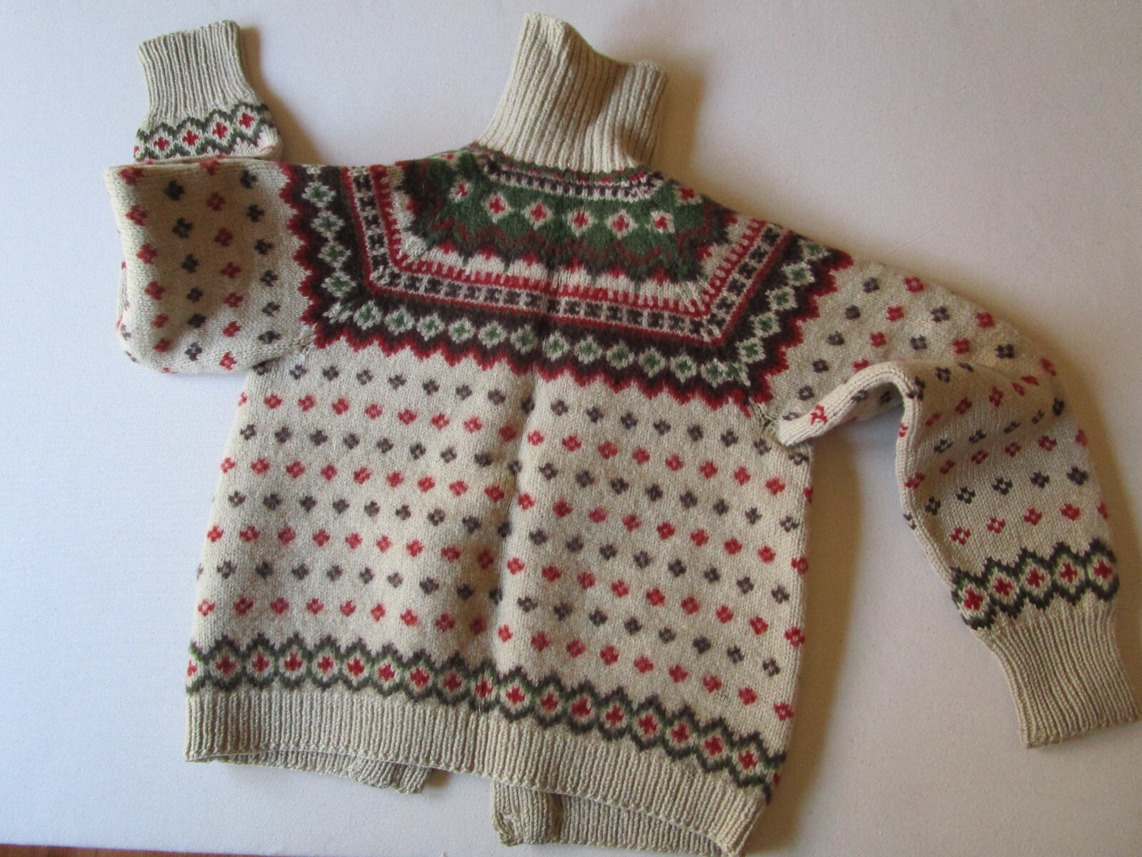 Vintage Hand Knit Norwegian Nordic Wool Sweater Browns Rust Forest Green Tan SM
