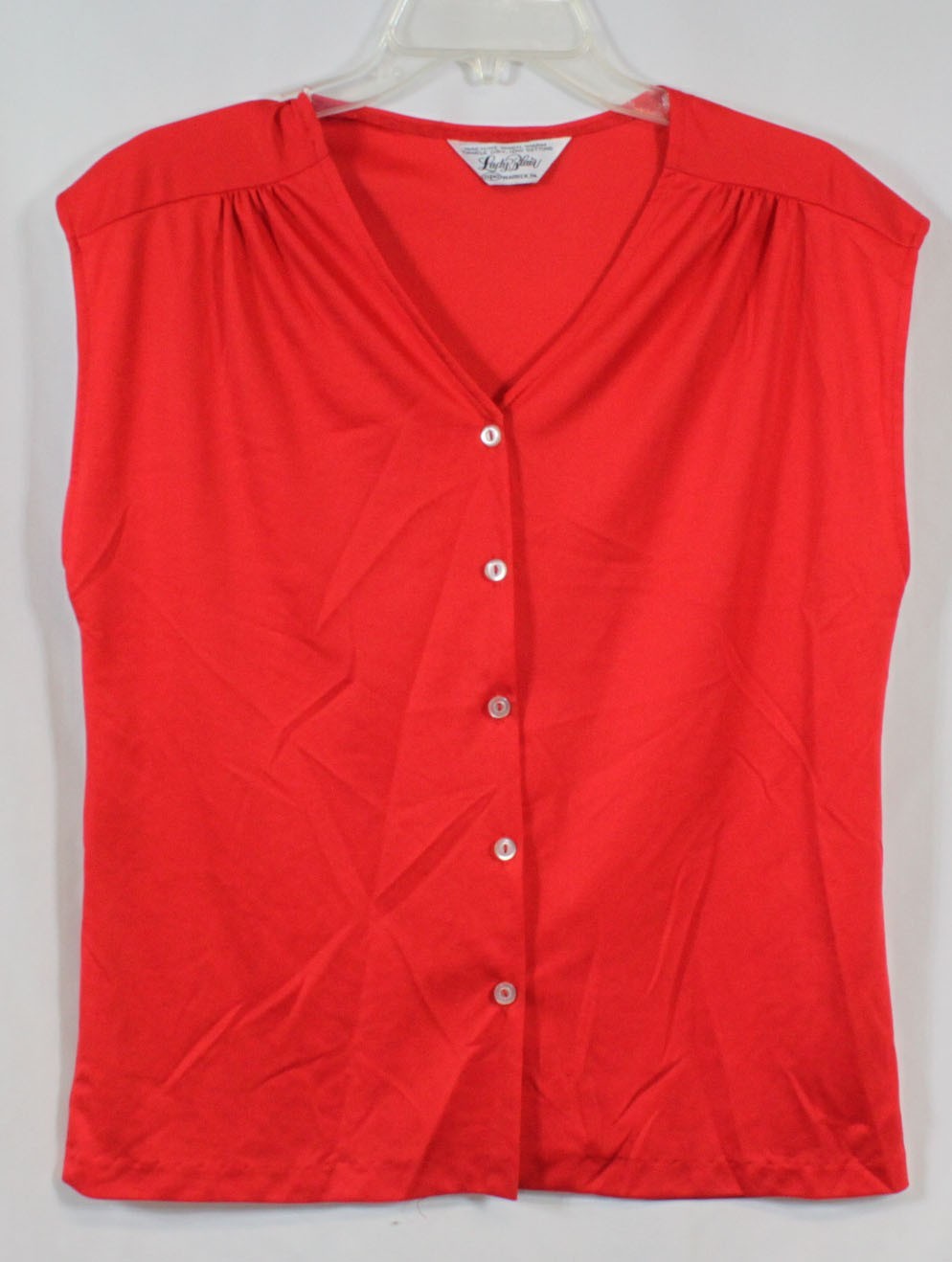 Vtg Lady Blair Blouse Top Shirt Polyester Sleeveless 60s 70s Red Grandma Core L