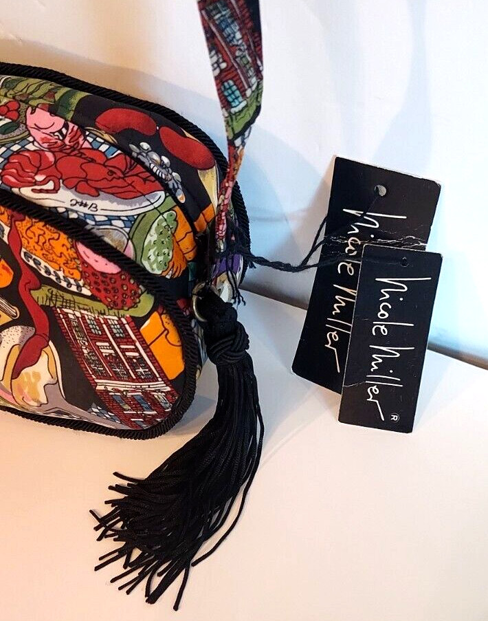 Nicole Miller Silk Oval Top Zip Purse Style 2819 Multi-color NWT