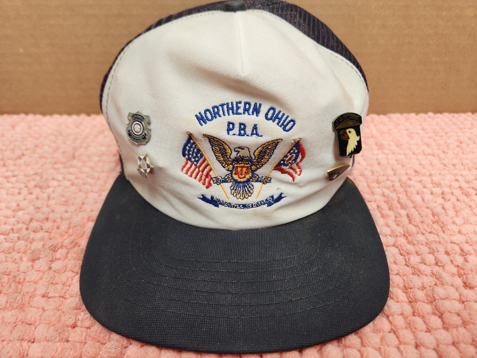 VTG Northern Ohio P.B.A Hat w/ Cleveland Police Pins + Other Pins “DiMag” ESTATE