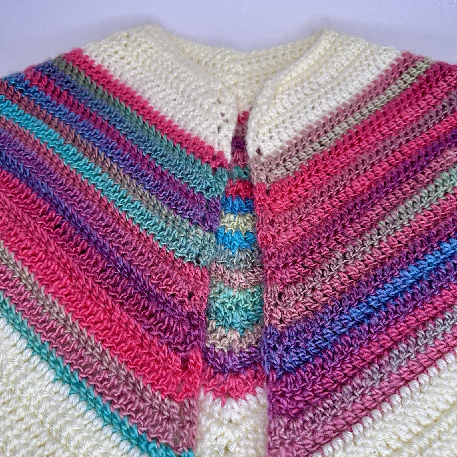 Vintage Handmade Crochet Knit Shawl Poncho Wrap Colorful Boho