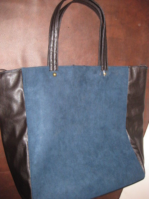 US: BEAUTIFUL BLUE AND BLACK FAUX SUEDE & LEATHER BAG – USEFUL SIZE – OKPTAISI