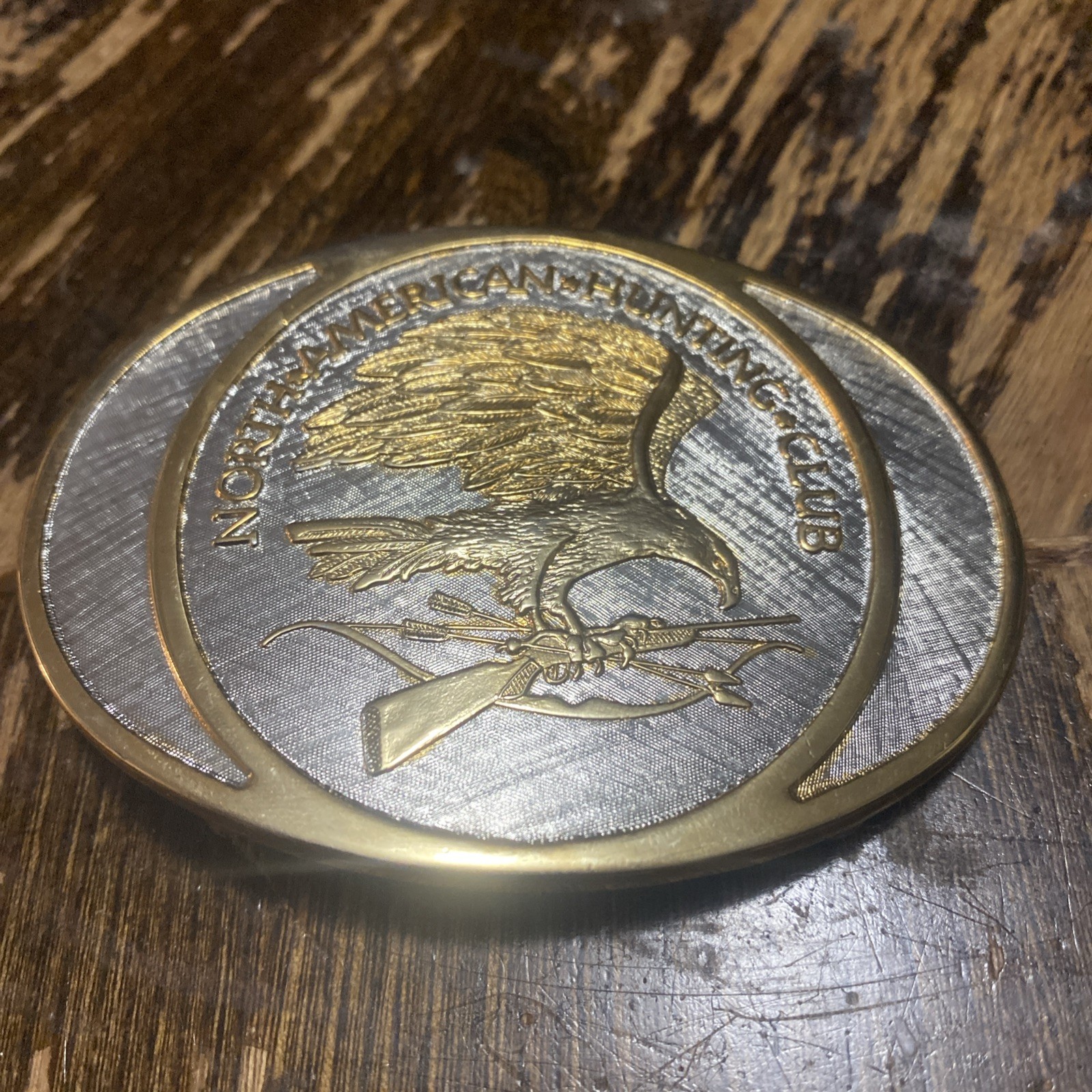 24K Plated Vintage North American Hunting Club Life Member Belt Buckle Two Tone