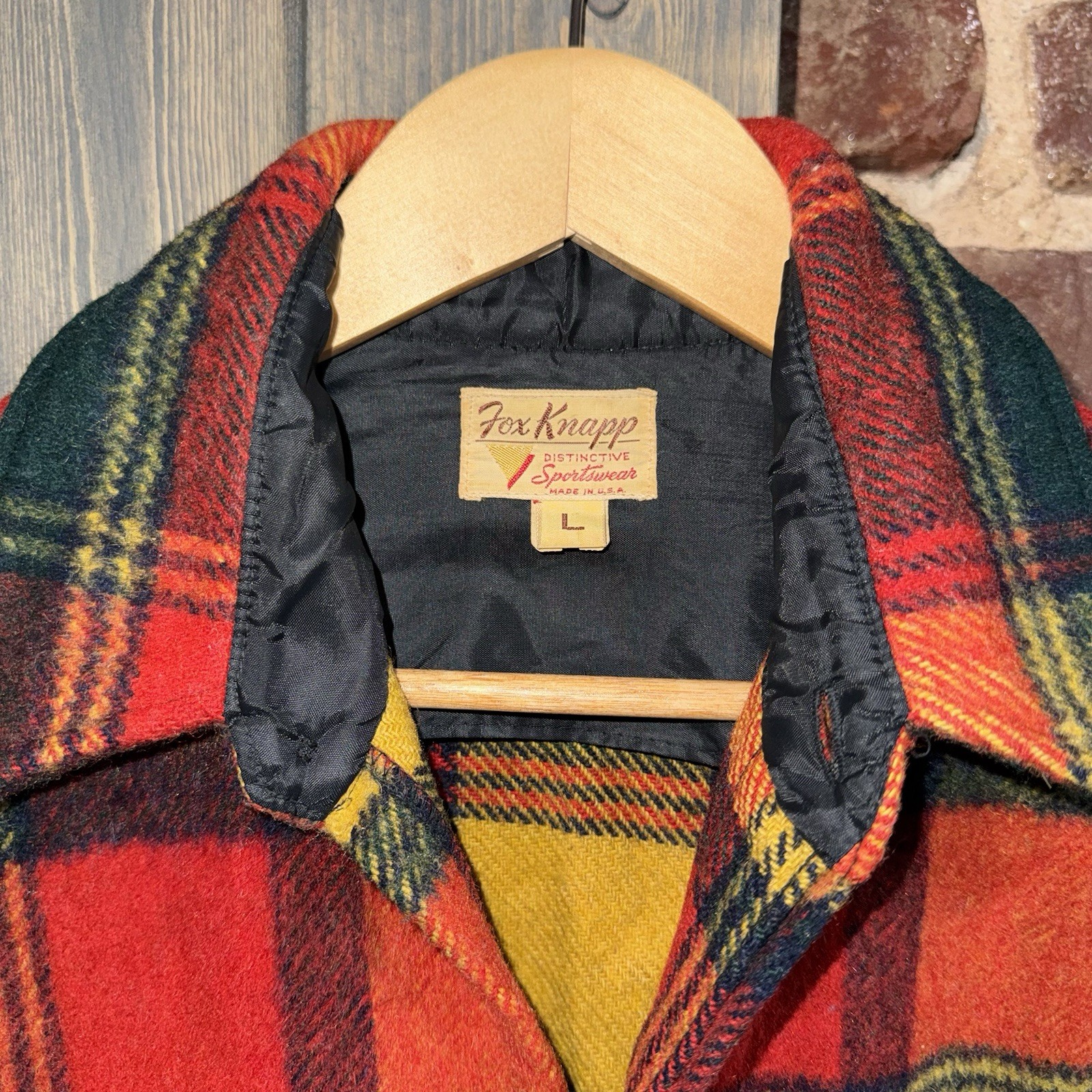 Vintage FOX KNAPP Sportswear Plaid Wool Flannel Shacket Sz L Pristine Condition