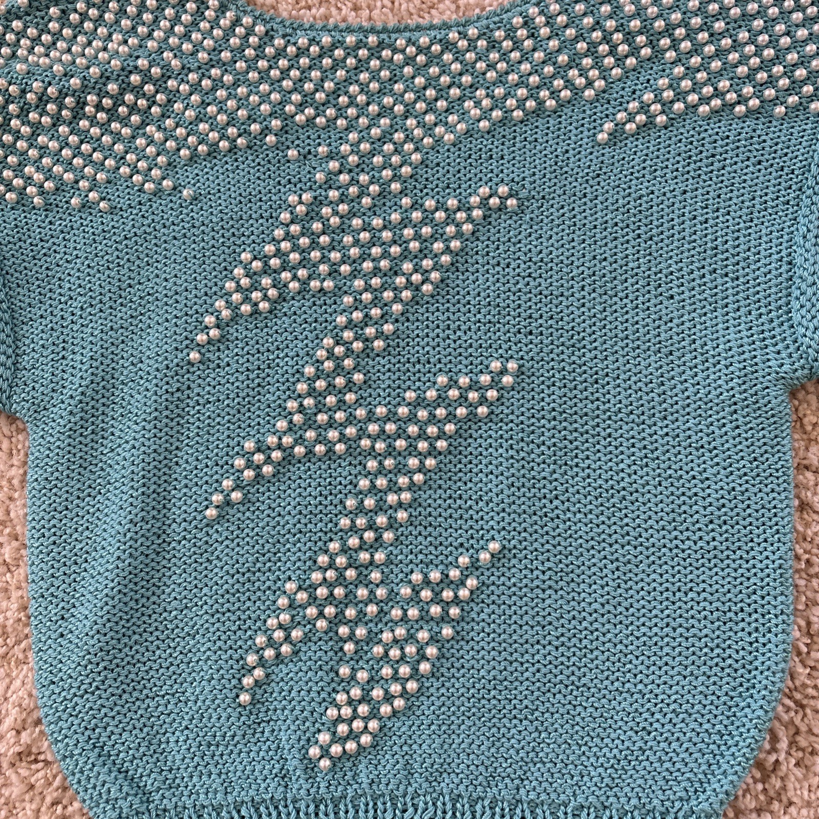Vintage Nannell Size S Turquoise Sweater Pearl Bolt Detail 1980’s Unique RAD!
