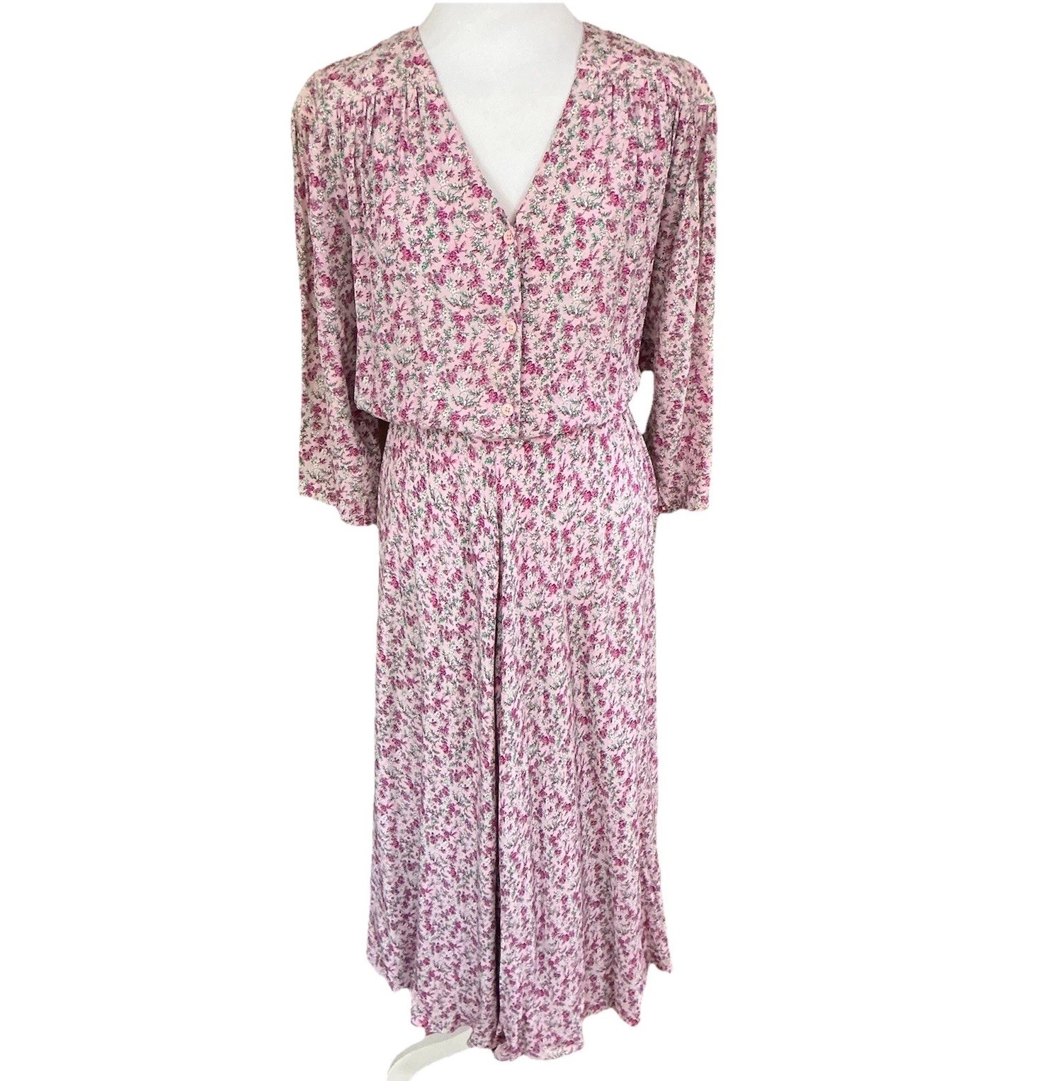 Karin Stevens Floral A-Line Dress 12 Cottagecore Vintage 90s Mom Union Made USA