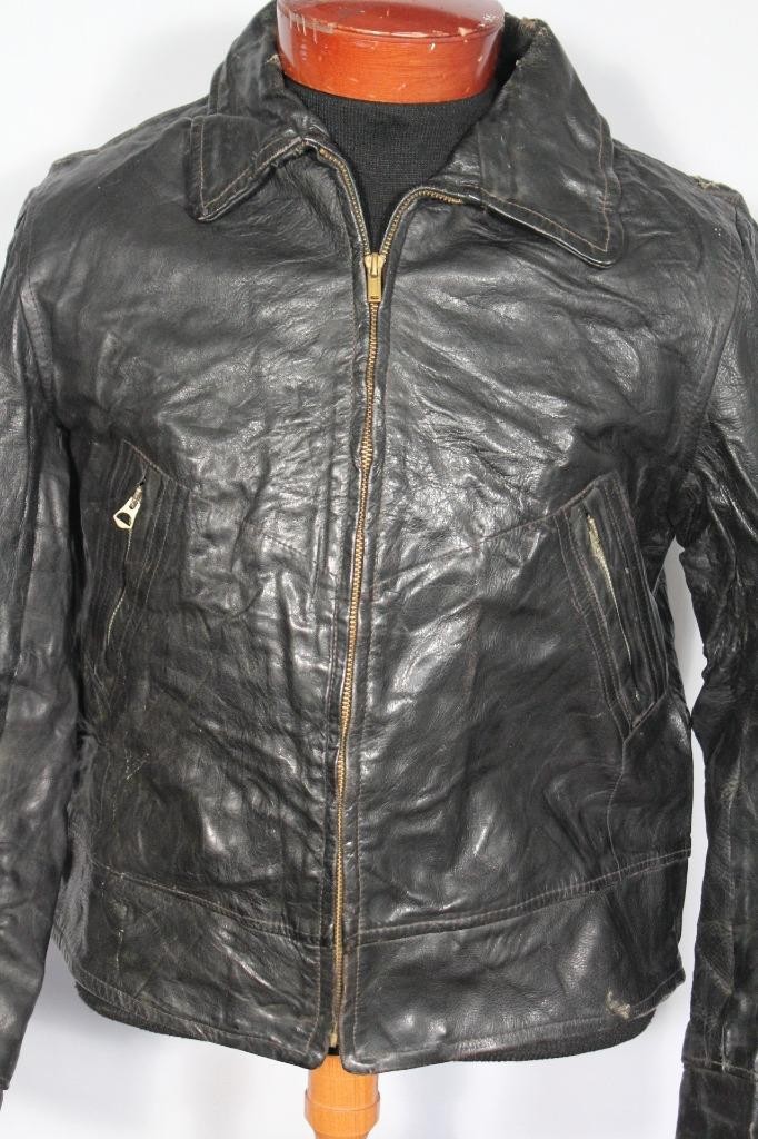 RARE VINTAGE CALIFORNIAN LABEL 1950’S BLACK LEATHER CYCLE JACKET SIZE SMALL