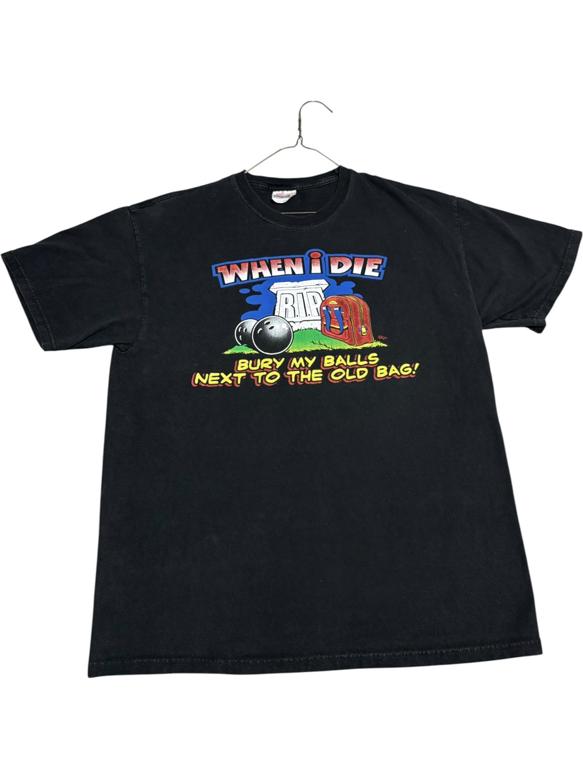 Vintage Bowling T-Shirt When I Die BURY MY BALLS NEXT TO OLD BAG 90s Y2k Sports