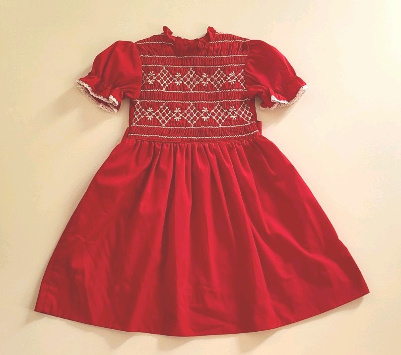 ❤️ ~Vintage~ Polly Flinders Hand Smocked Embroidered Red Dress Girls Size 6