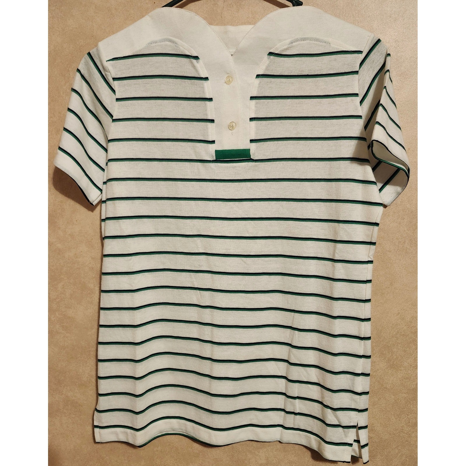 Arrow for Her Vintage Striped Polo Shirt White Green Blue Short Sleeve Small