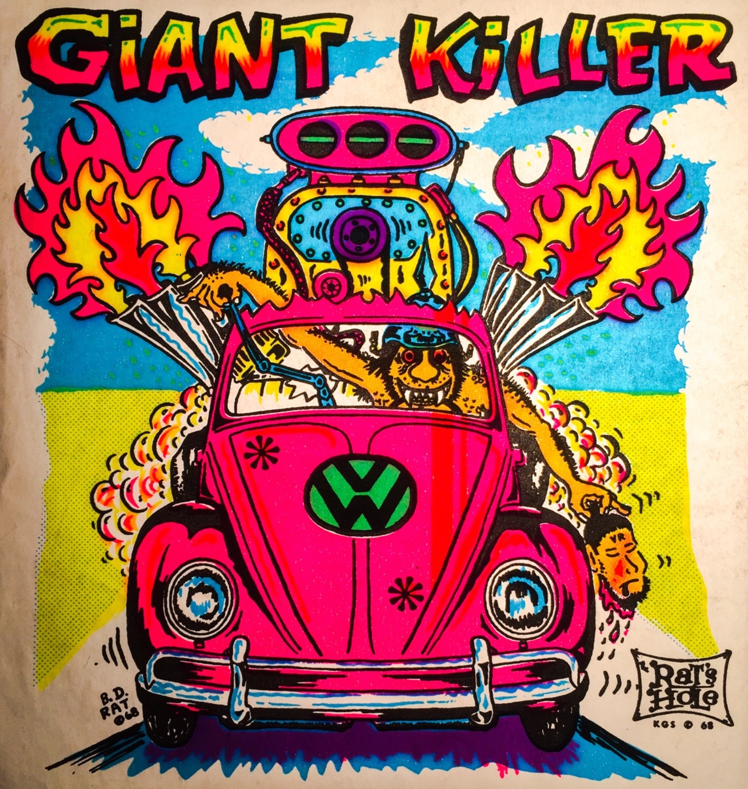 vTg 70s 1968 BDR Ed Roth GIANT KILLER Hippie German Compact Auto T-Shirt Iron On