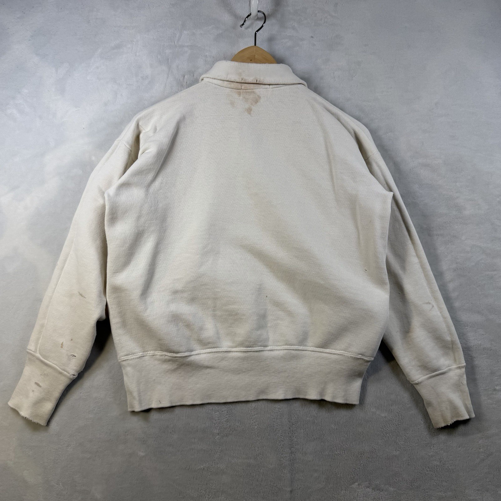 Vintage 50s 60s Drew University Quarter Zip Sweatshirt Distressed Size M