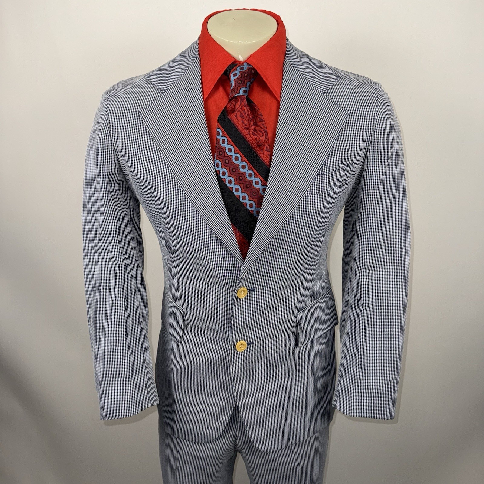 1970s Leisure Suit Mens 38 Jacket 31 30 Pants Vtg Polyester Disco Gingham Plaid