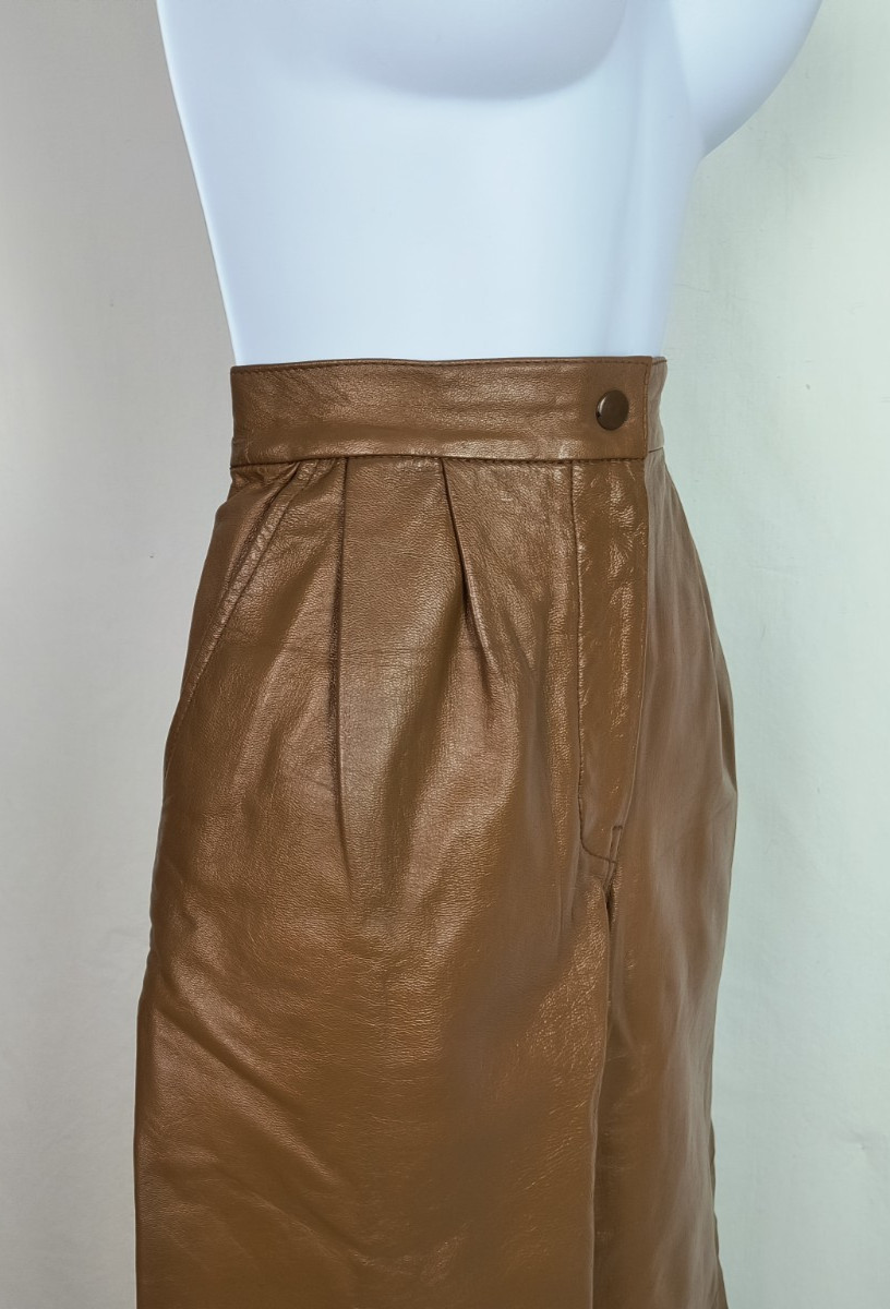 VTG BIELLA GENUINE LEATHER PANTS COGNAC SIZE SMALL FULLY LINED STYLED IN FRANCE