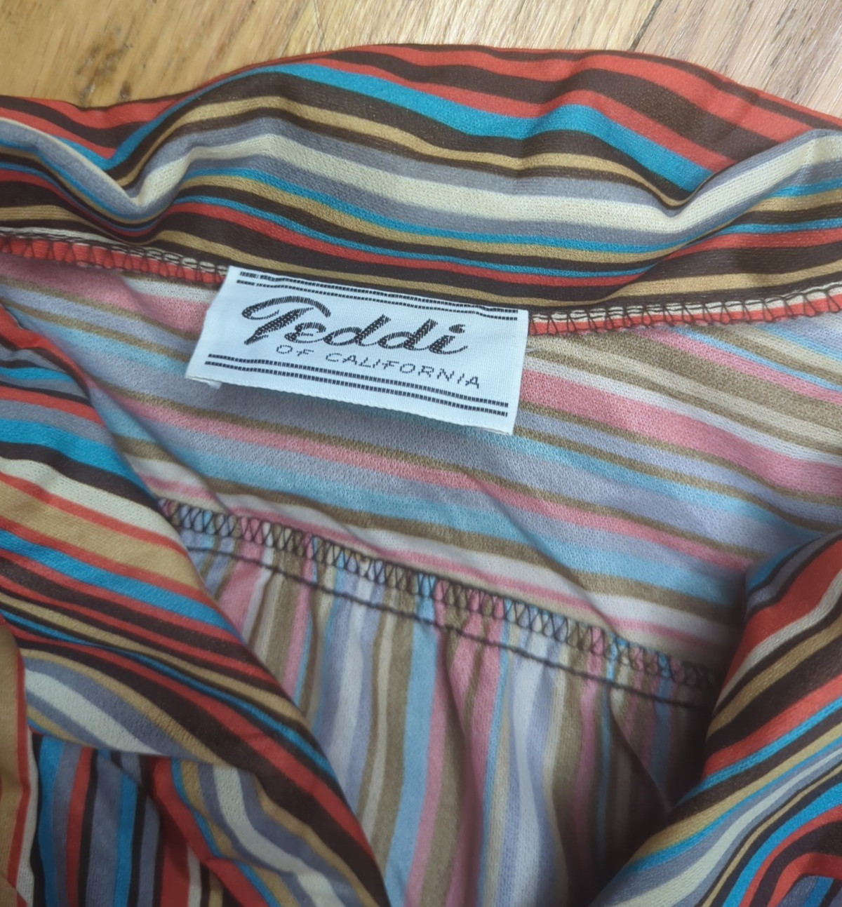 Teddi Of California Polyester 1970’s Striped Blouse Large Mod