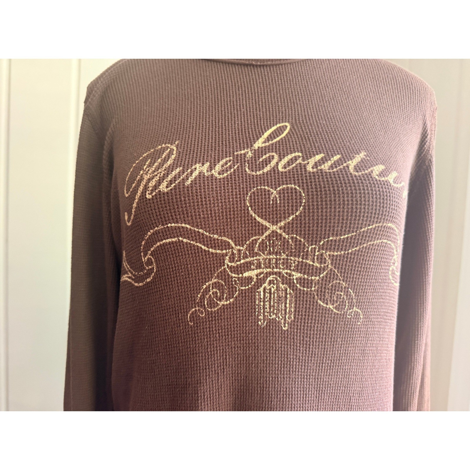 Vintage 2003 Juicy Couture Silver Tag Brown Thermal Graphic Long Sleeve Top XL
