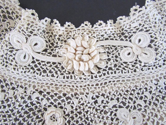 Victorian Crochet Lace Collar Yoke Irish Handmade Raised Floral