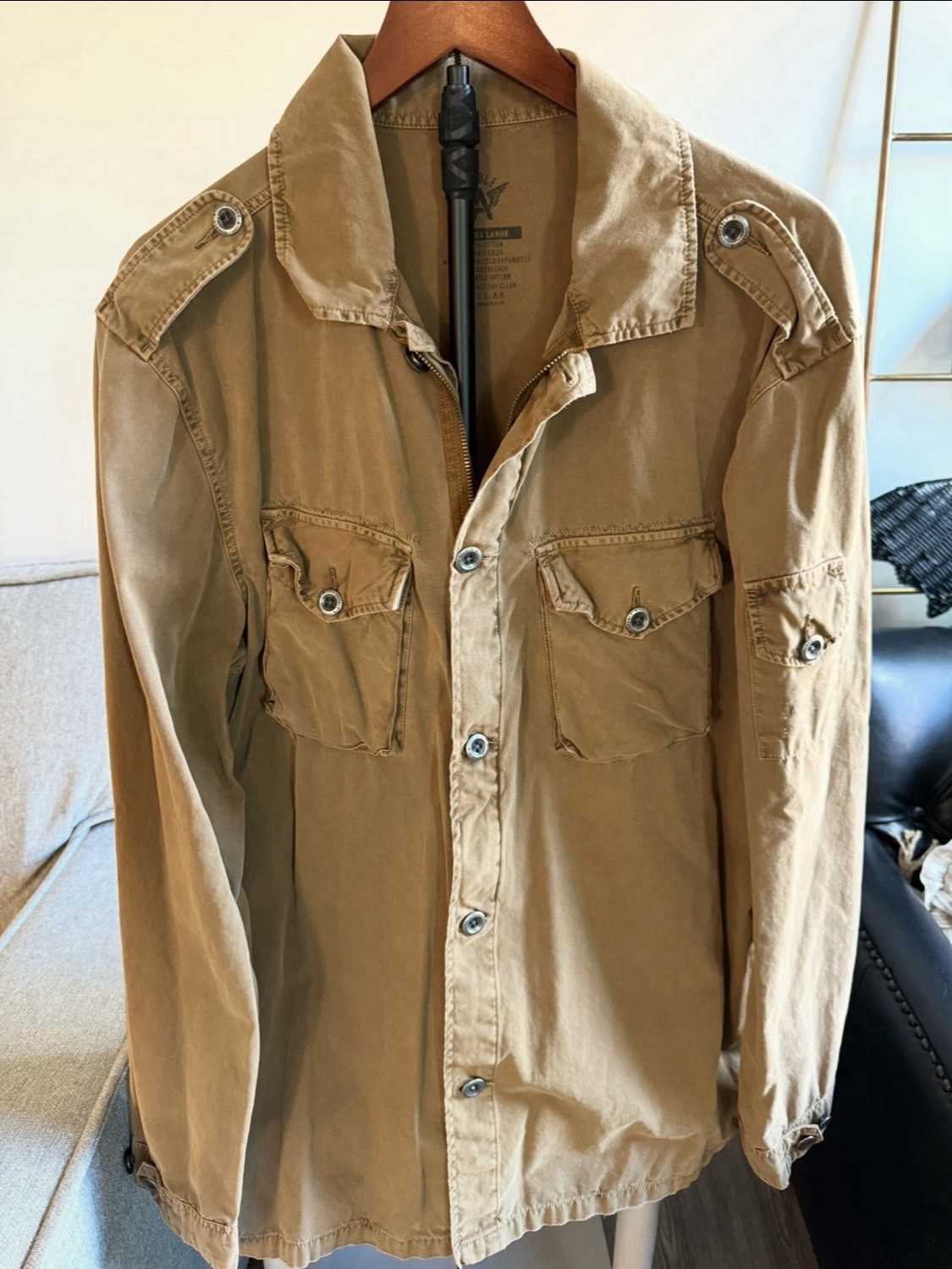 Vintage DOUBLE A Military Cargo Shirt Rugged Army Zip USAA Brown Distressed XL