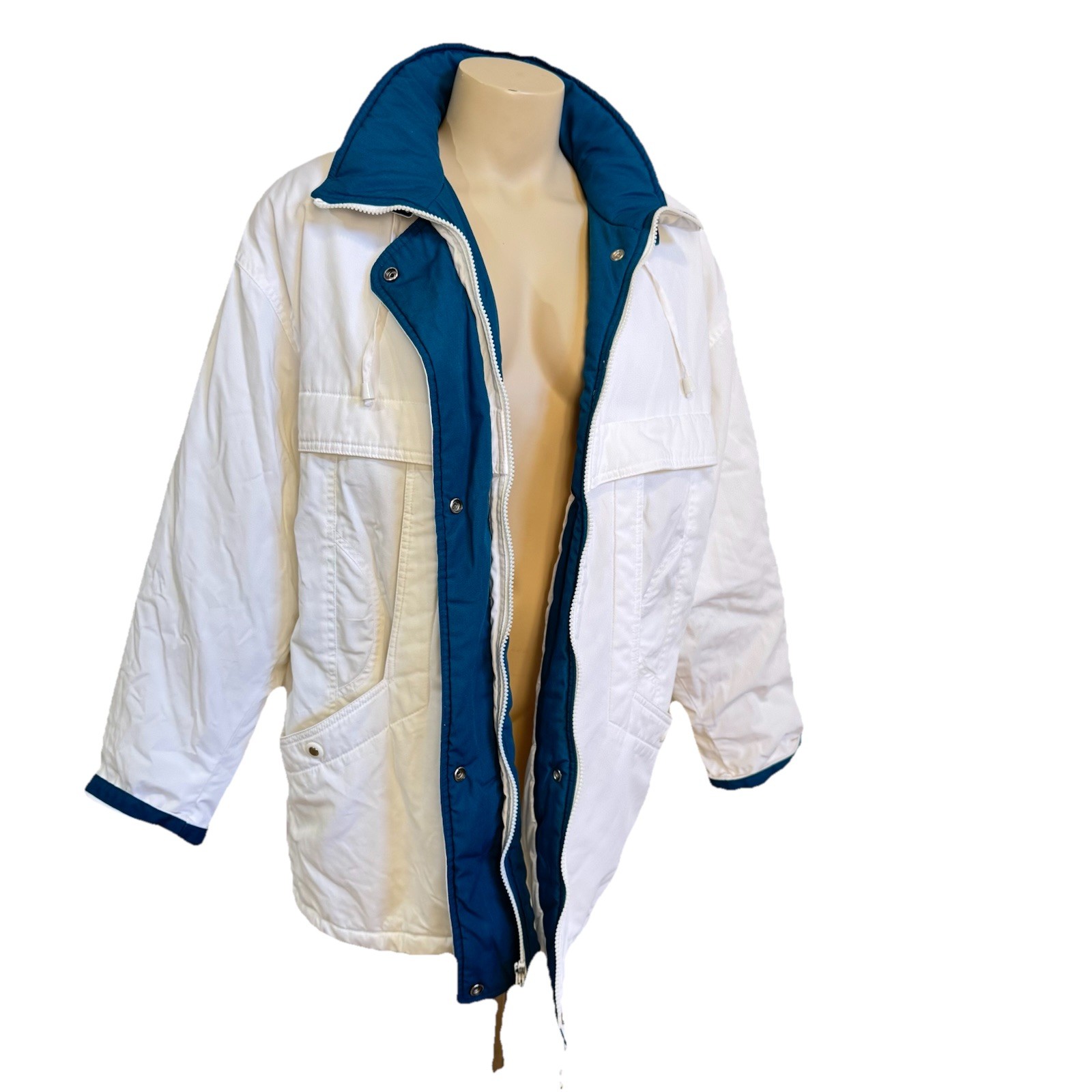 VTG White Ski Coat Parka IZZI M Puffer Jacket 80s Winter Teal Gorpcore Egypt