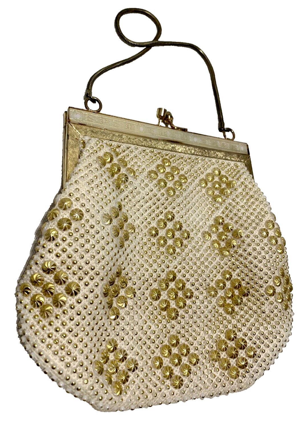 Vintage Purse Beads Sequins Evening Bag Metal Clasp Chain Clutch Very Good