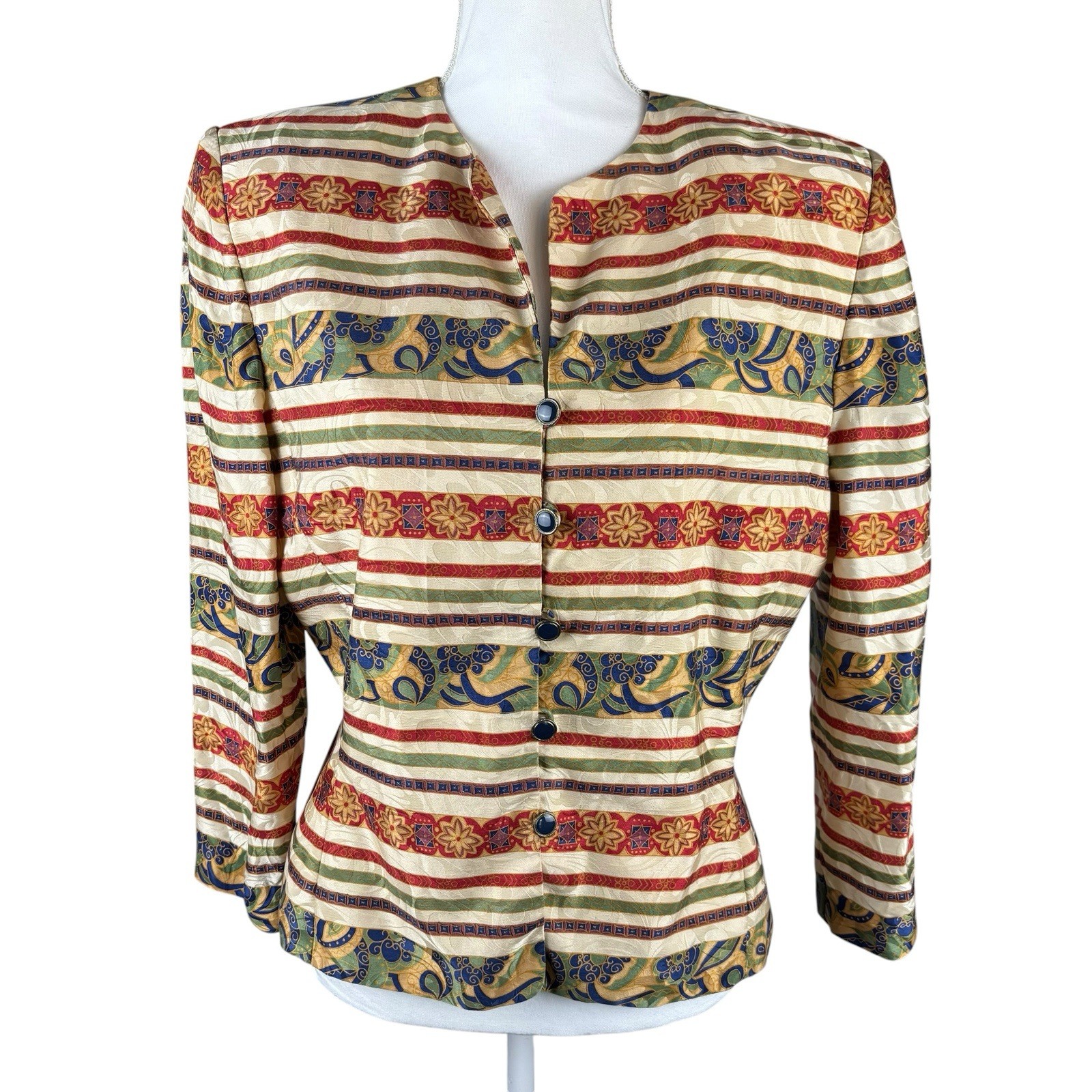 Vintage Adrianna Papell Size 12 100% Silk Cream Paisley Blouse Office Career