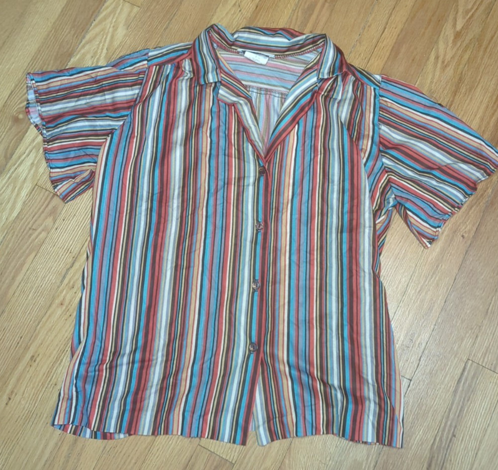 Teddi Of California Polyester 1970’s Striped Blouse Large Mod