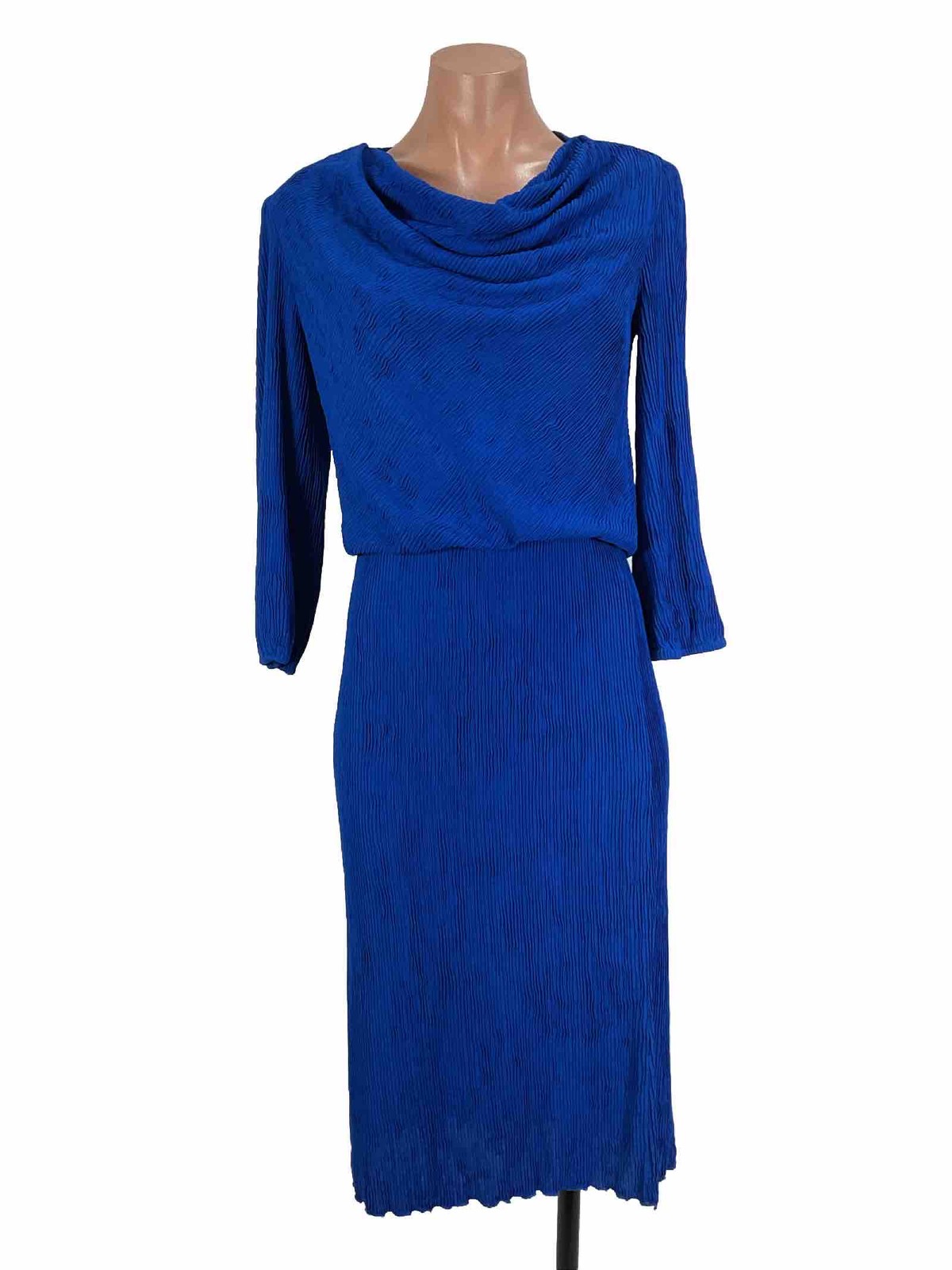 Leslie Fay Vintage Blouson Plisse Pleated Dress Secretary Unionmade 8P Cowl Neck