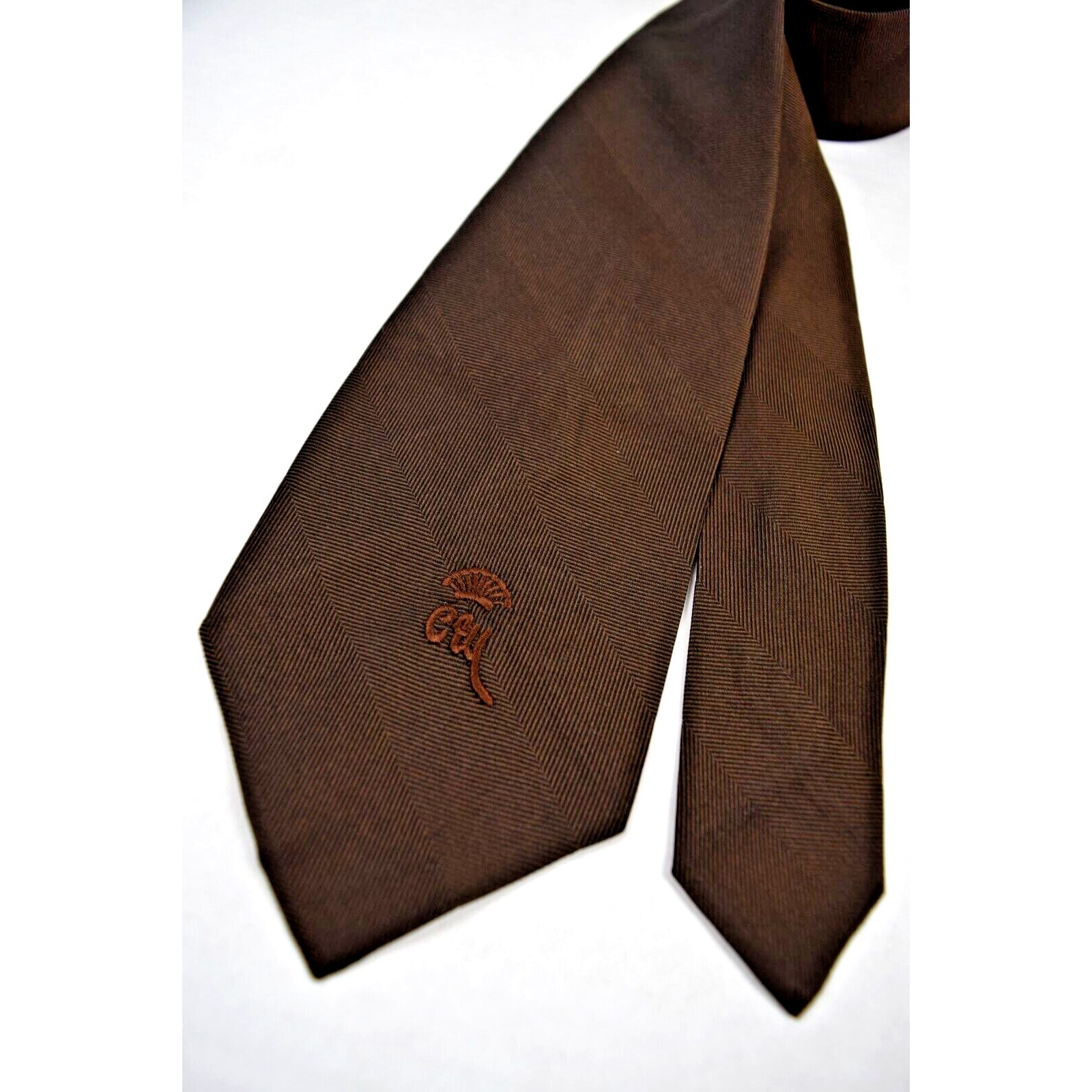 Neck Tie VTG Countess Mara 50s 60s Solid Brown Caramel CM Logo Silk 54″ x 3.5″