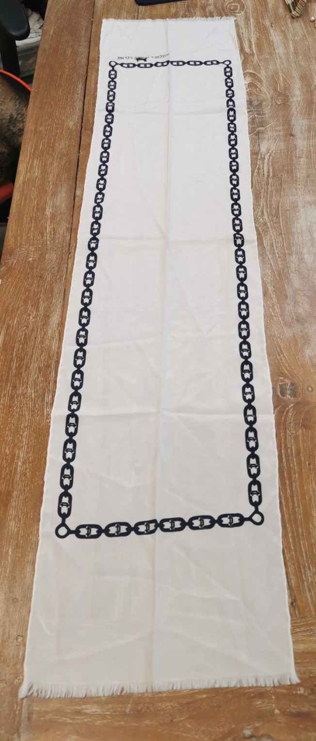 JUSCHI’S CELINE scarf Shawl 100% silk hand rolled 110×26.5 cm, 70s RARE! beige