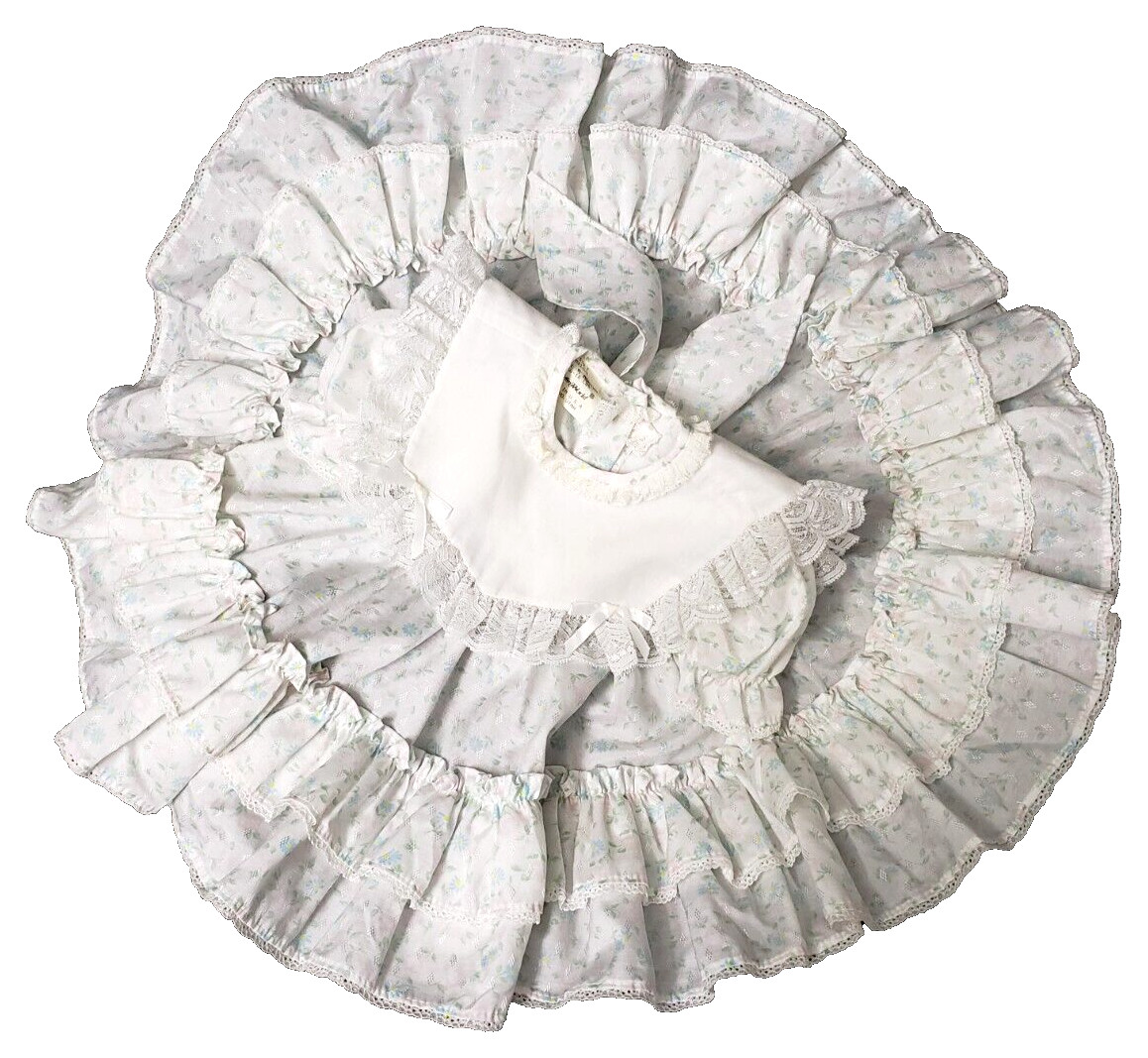 VTG Miniworld Pageant Circle Dress 6 months Ivory Floral Ruffle Lace Bib Collar