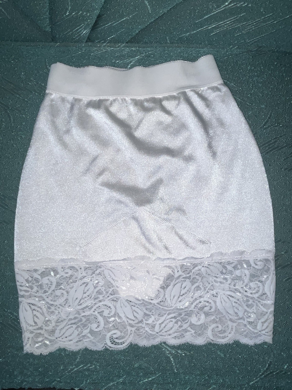 Vtg Vanity Fair Large Shaper Second Skin Satin White Lace 40-194 Skirt Half Slip