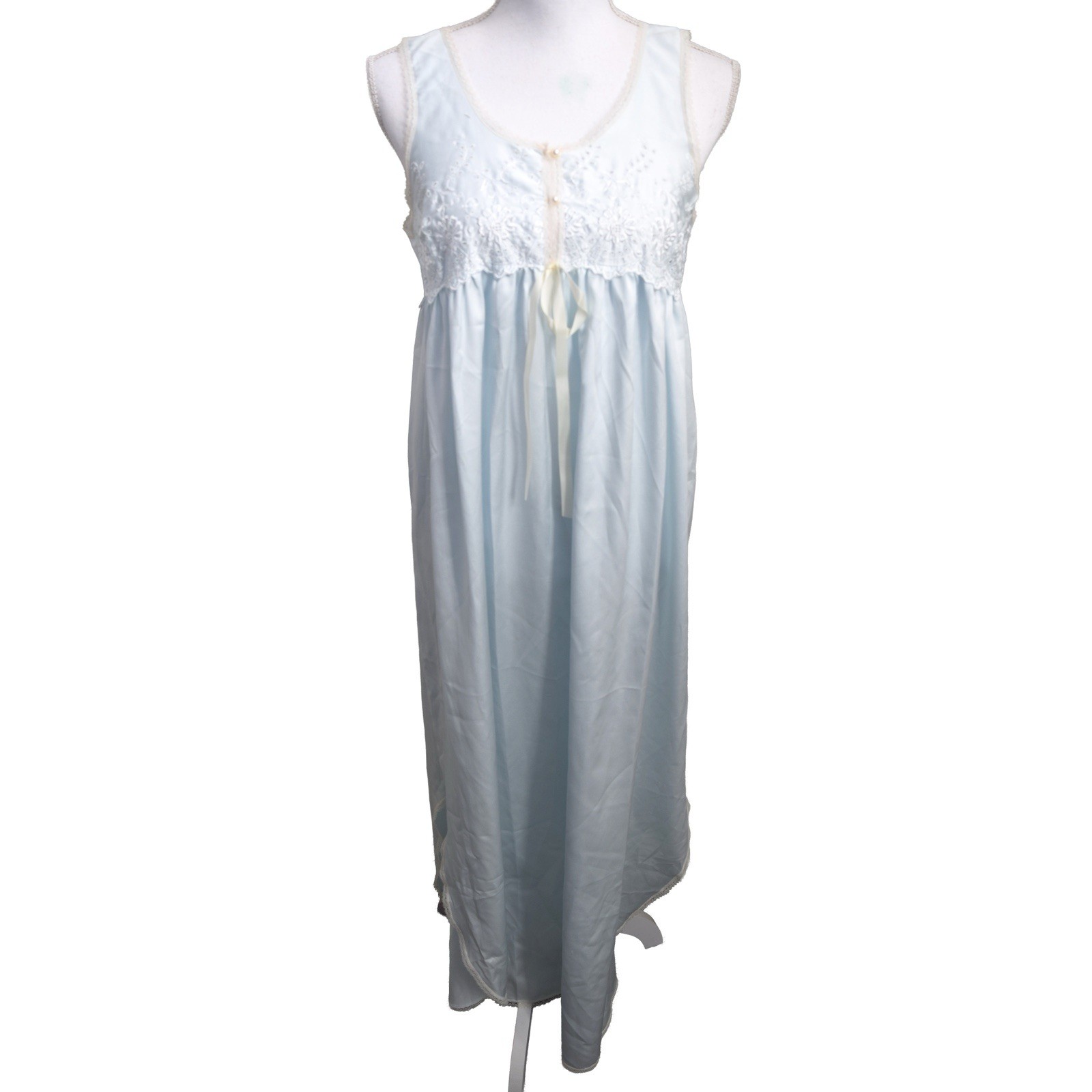 VTG Miss Dior Christian Dior Baby Blue Faux Pearl Button Lace Trim Nightgown SM