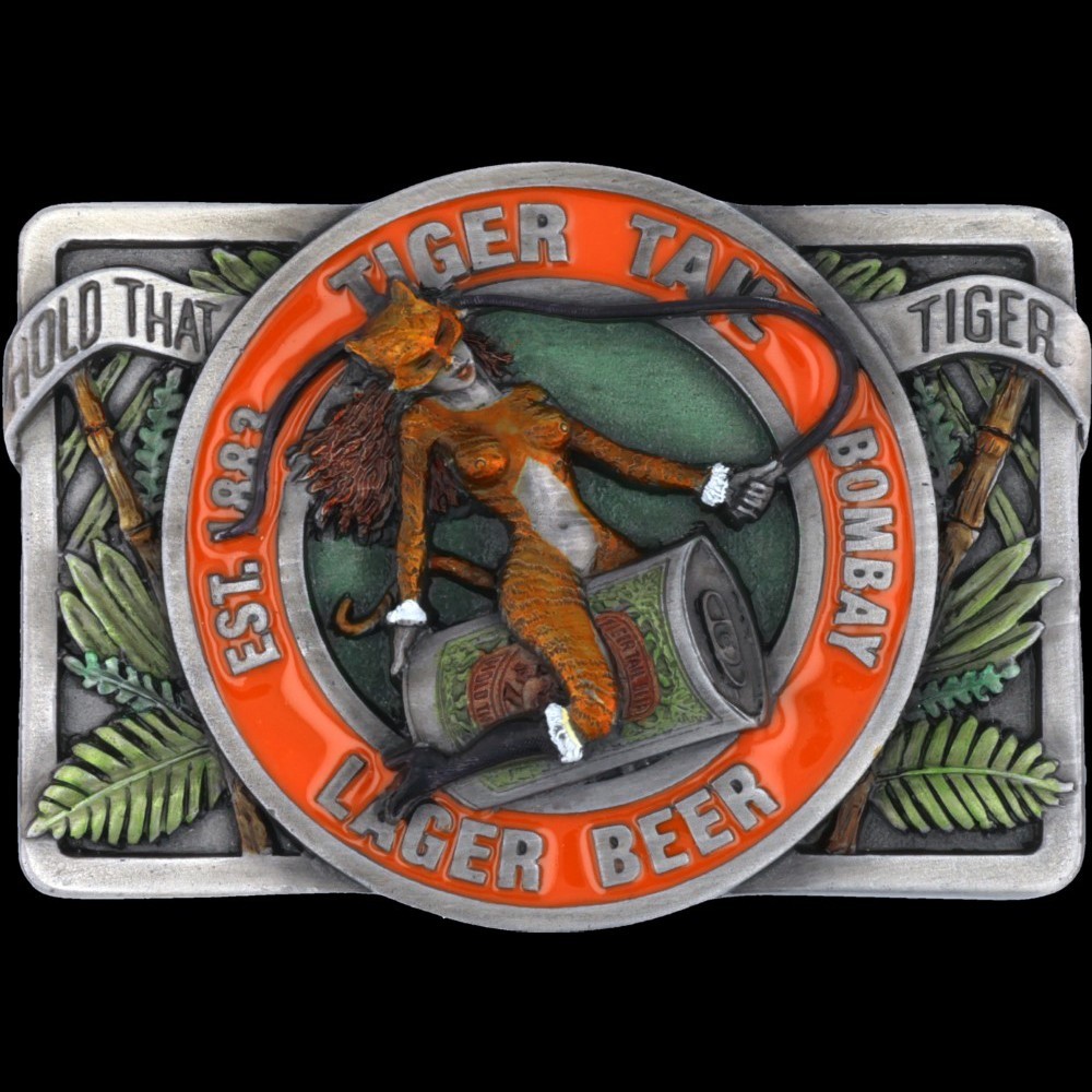 New Tiger Tail Lager Beer 32 Antique Pinup Girl Asian Singapore Vtg Belt Buckle